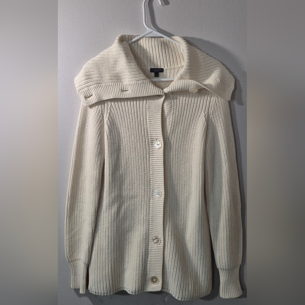 TALBOTS Elegant Cream Sweater Cardegan Womens Size Small